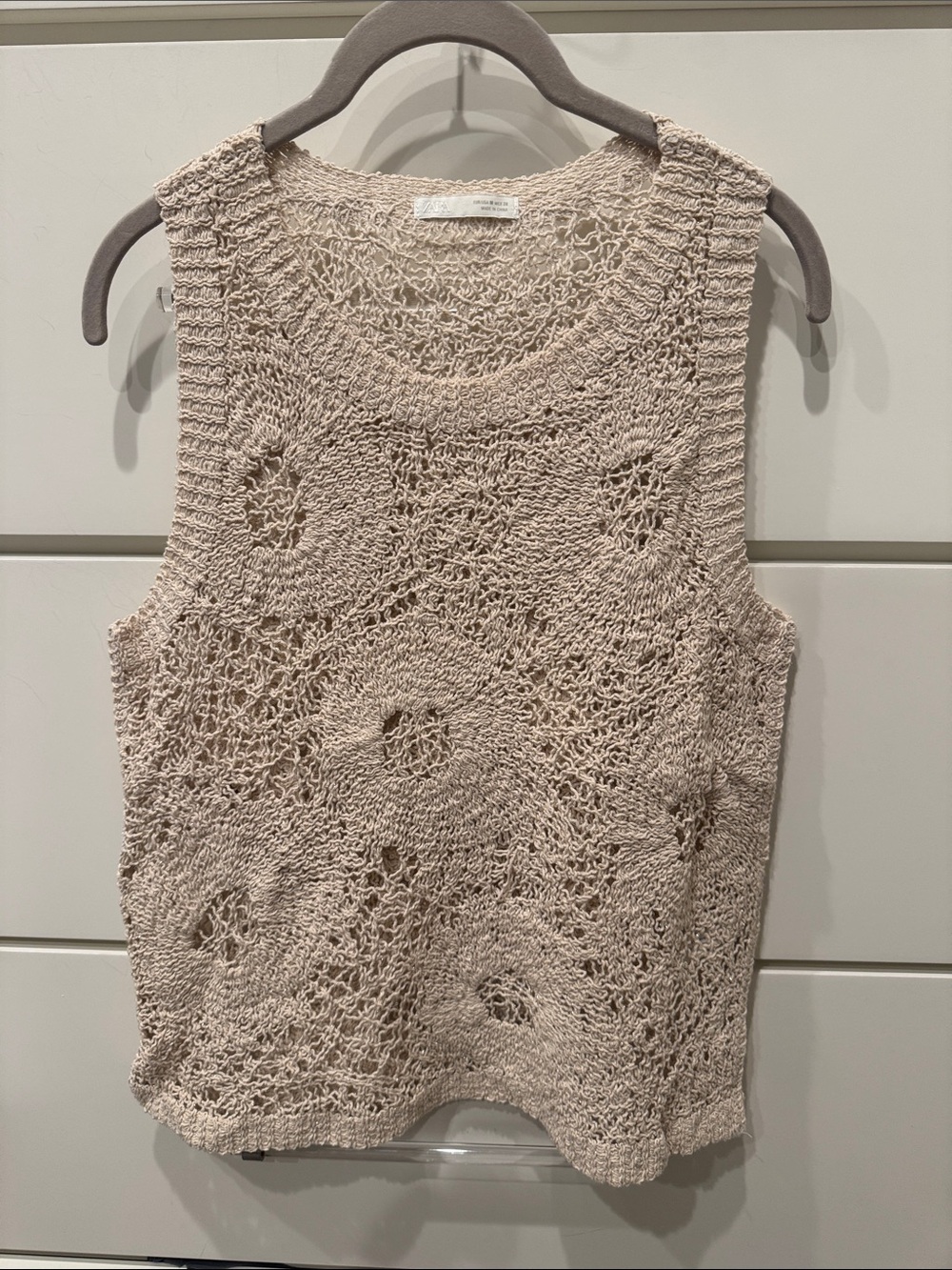 Zara Crochet Openwork Tank with Top - Cream with gold threads that shimmer